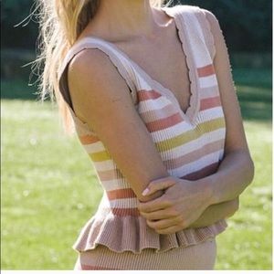 Striped Sweater Crop Top with Scallop Details